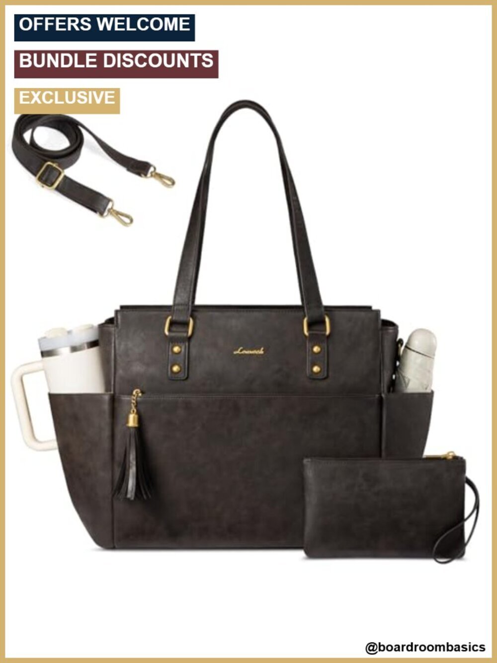 Vintage PU Leather Laptop Tote Bag with Cup Holder 15.6 Inch Work Bag